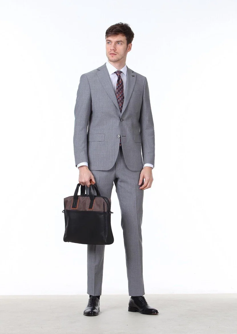 Gri Mikro Regular Fit %100 Yün Takım Elbise - 1