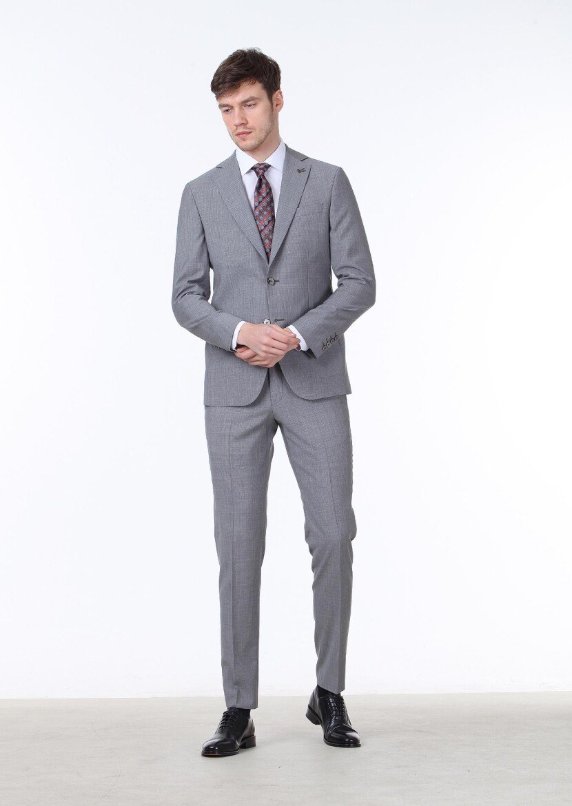 Gri Mikro Regular Fit %100 Yün Takım Elbise - 2