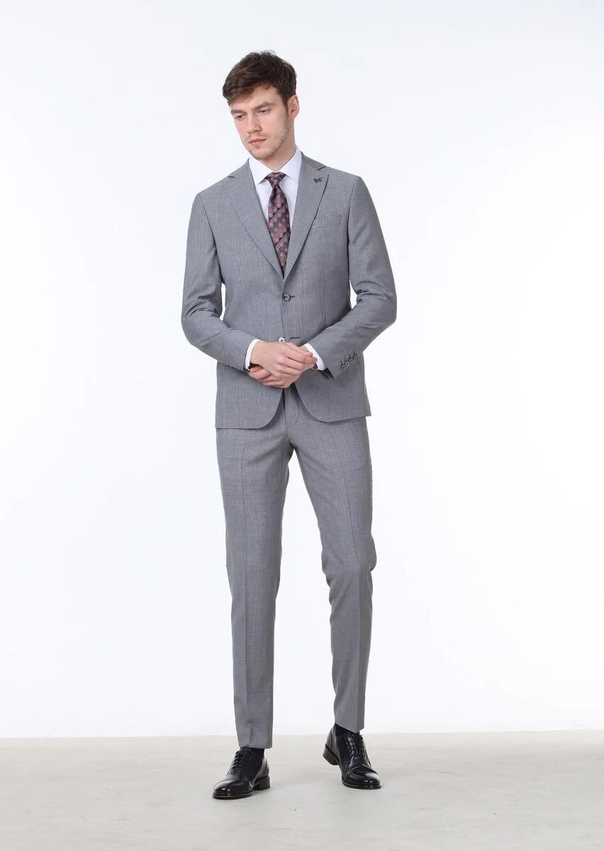 Gri Mikro Regular Fit %100 Yün Takım Elbise - 2