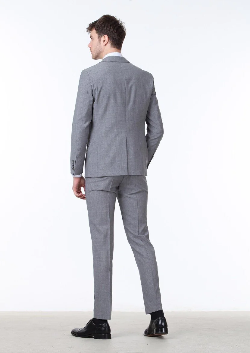 Gri Mikro Regular Fit %100 Yün Takım Elbise - 4
