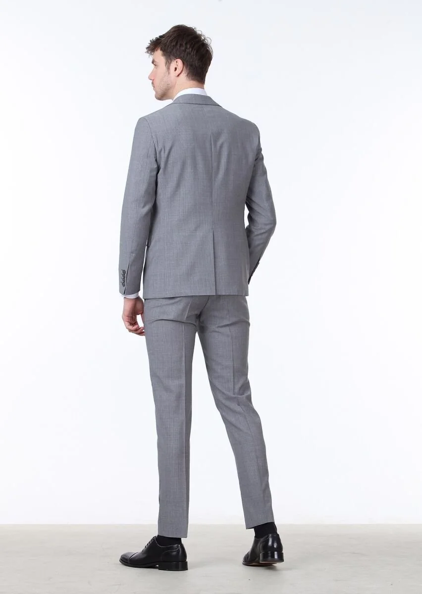 Gri Mikro Regular Fit %100 Yün Takım Elbise - 4