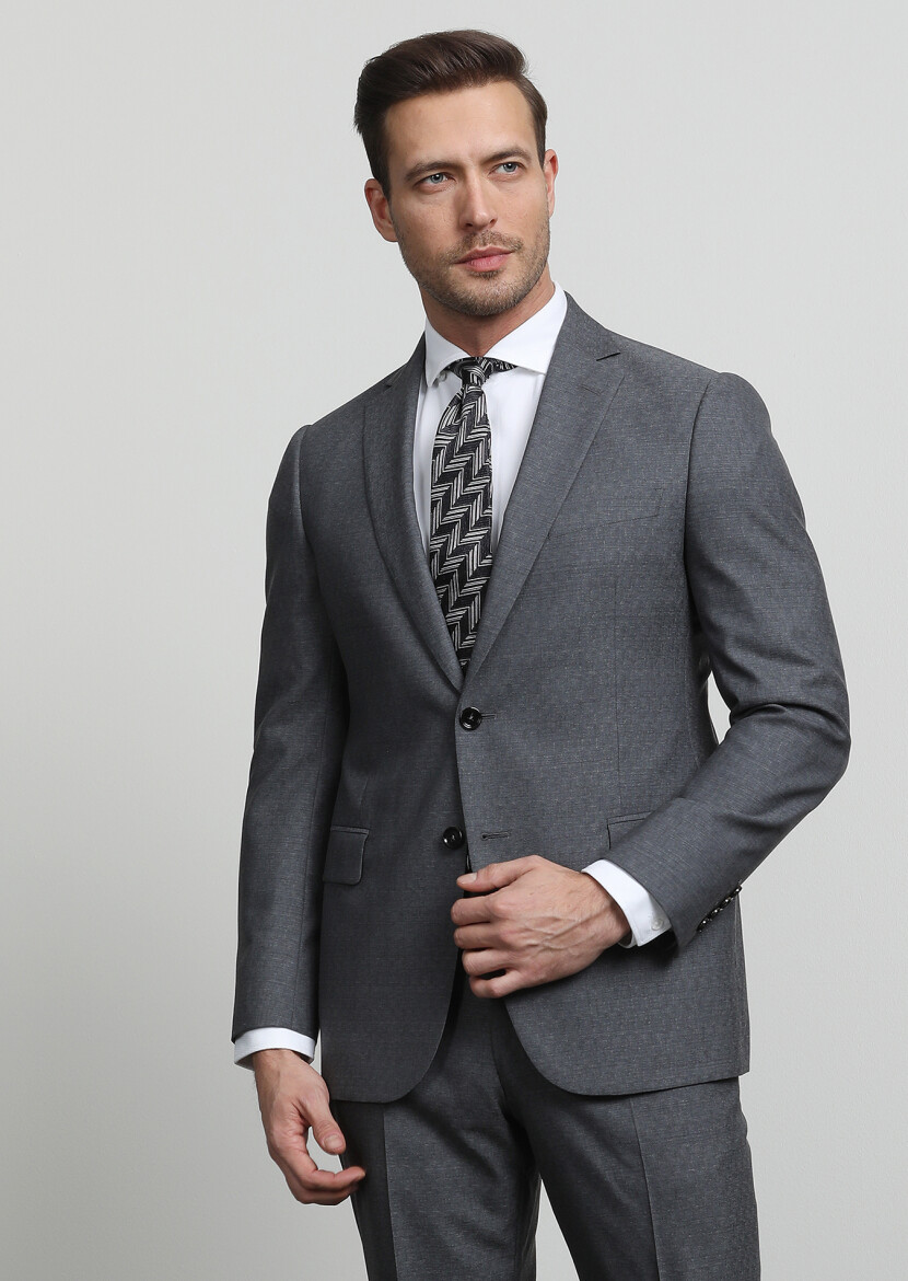 Gri Mikro Regular Fit %100 Yün Takım Elbise - 3
