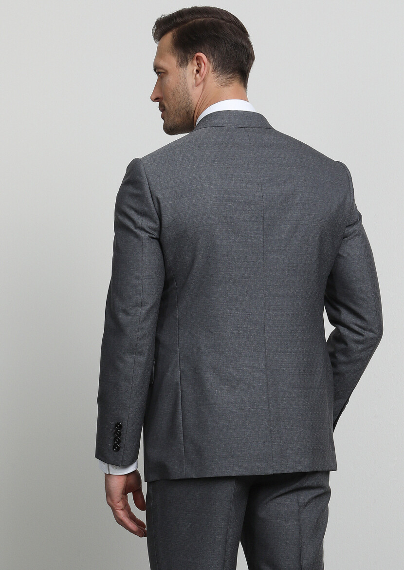Gri Mikro Regular Fit %100 Yün Takım Elbise - 4