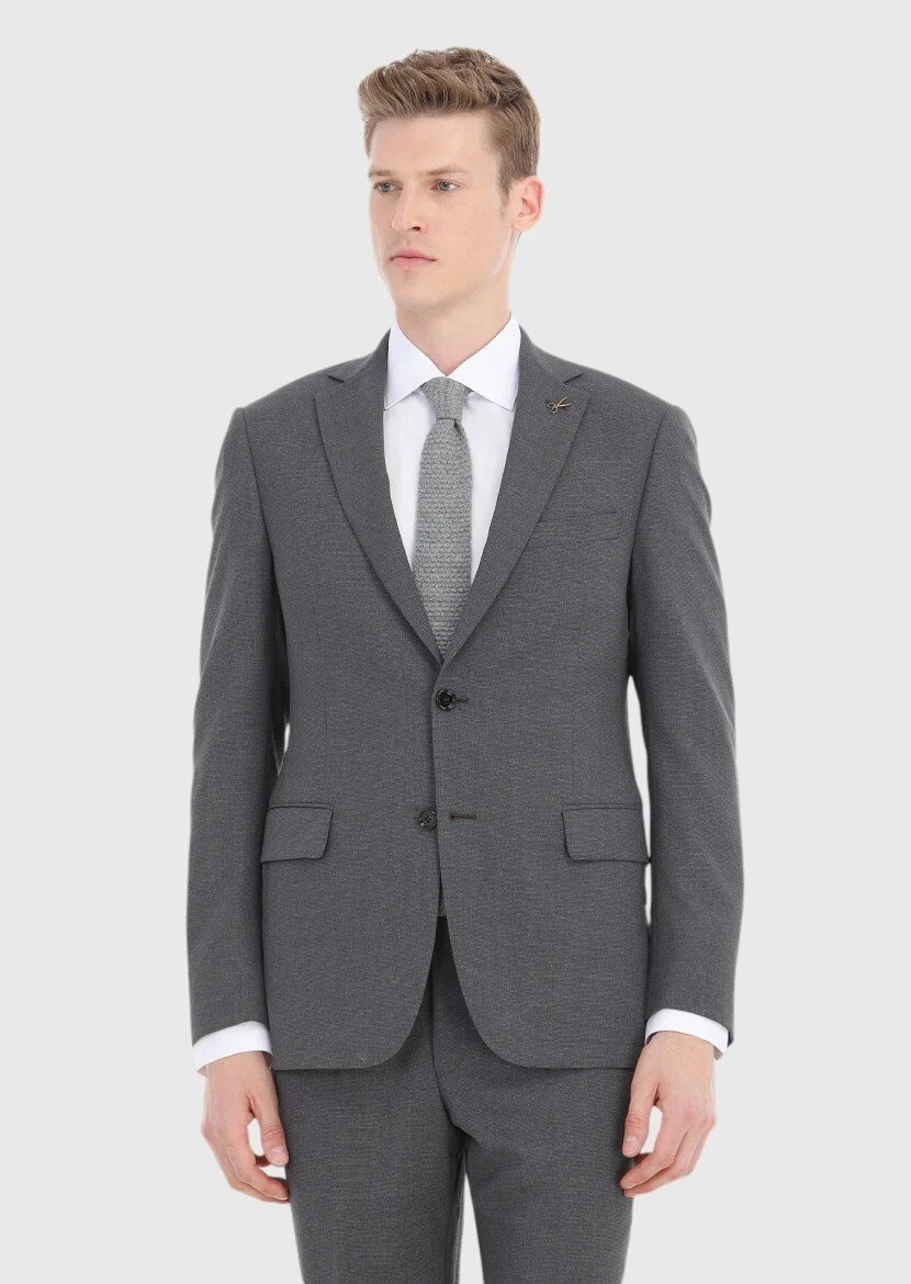 Gri Mikro Regular Fit %100 Yün Takım Elbise - 2