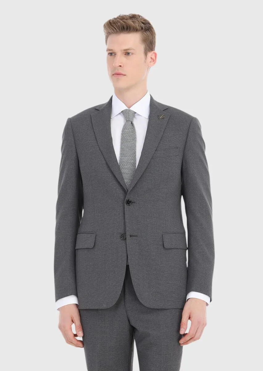 Gri Mikro Regular Fit %100 Yün Takım Elbise - 2