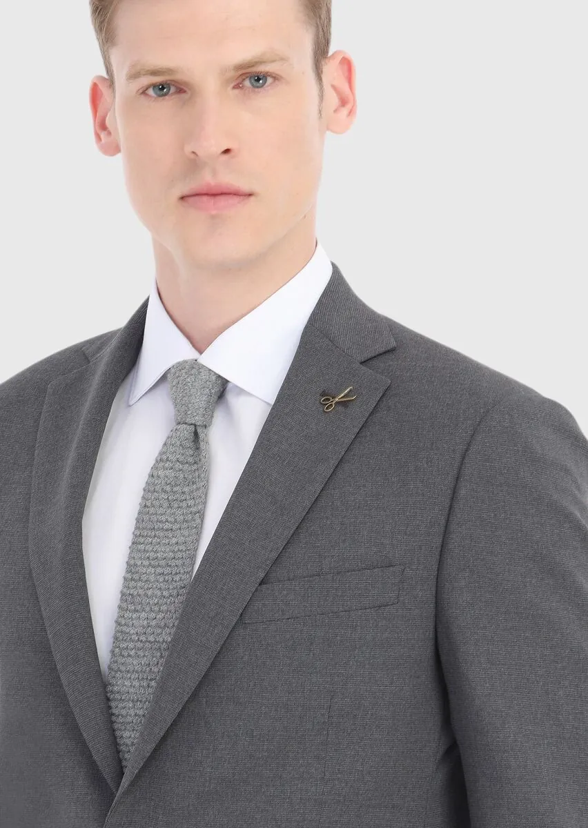 Gri Mikro Regular Fit %100 Yün Takım Elbise - 4