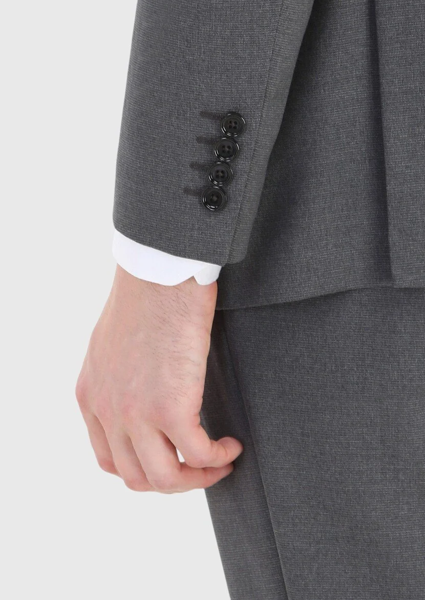 Gri Mikro Regular Fit %100 Yün Takım Elbise - 5