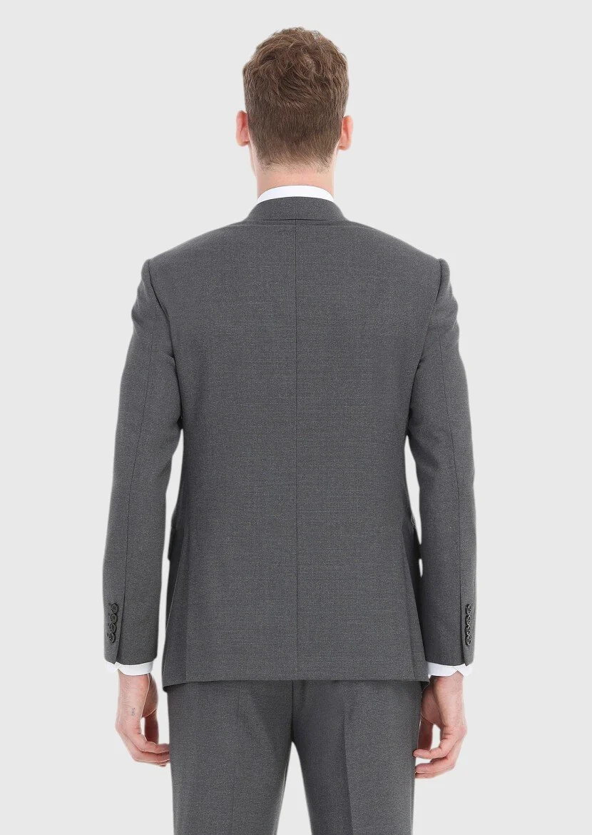 Gri Mikro Regular Fit %100 Yün Takım Elbise - 6
