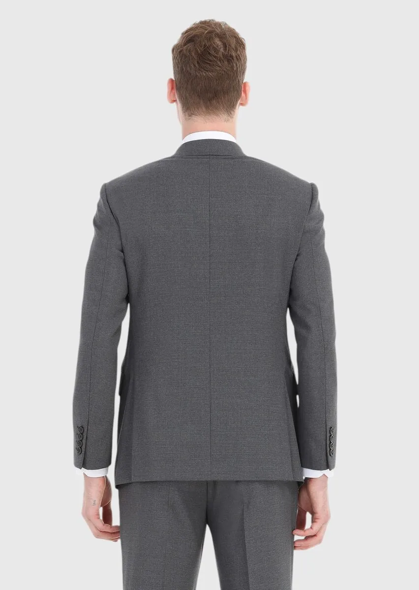 Gri Mikro Regular Fit %100 Yün Takım Elbise - 6