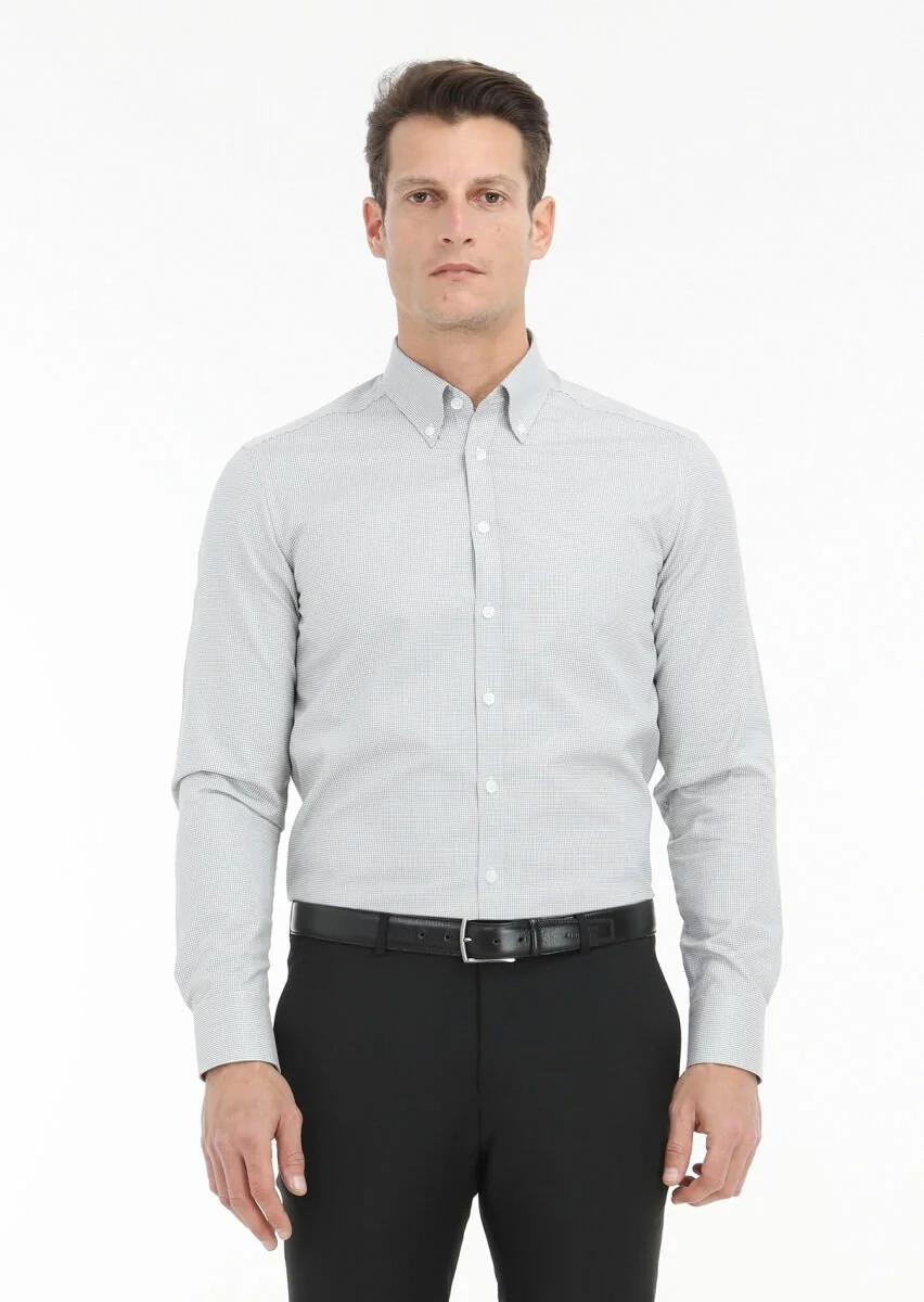 Gri Mikro Regular Fit Dokuma Klasik %100 Pamuk Gömlek - 2