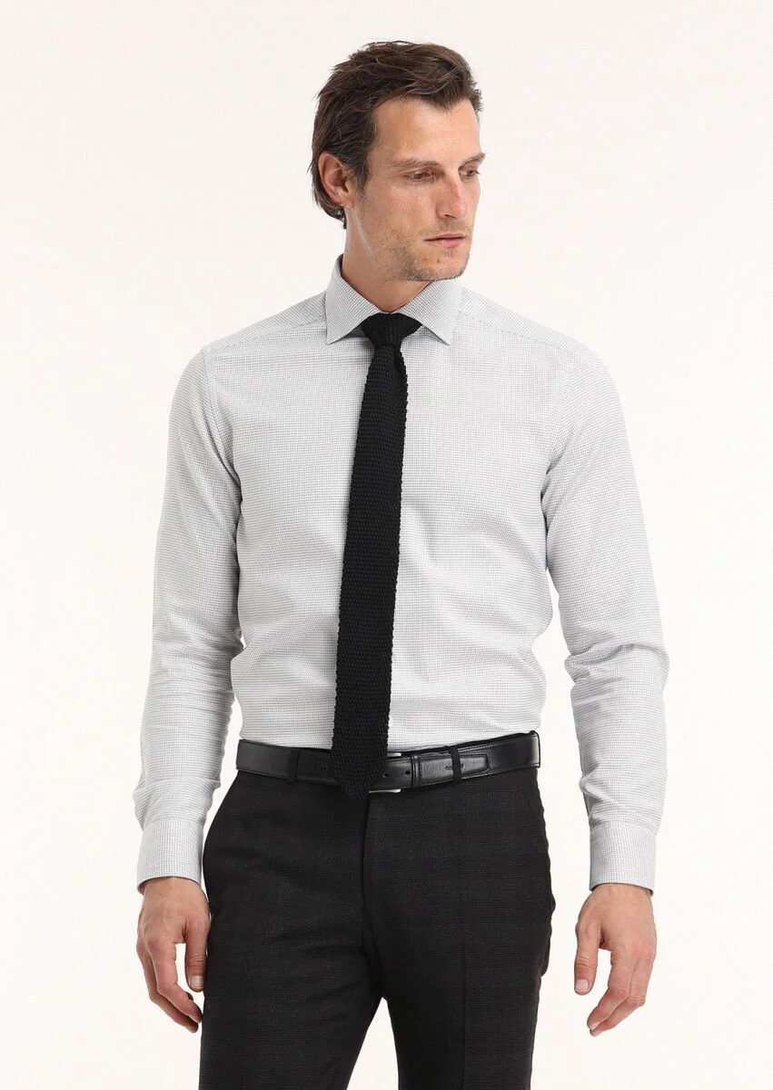 Gri Mikro Regular Fit Dokuma Klasik %100 Pamuk Gömlek - 3