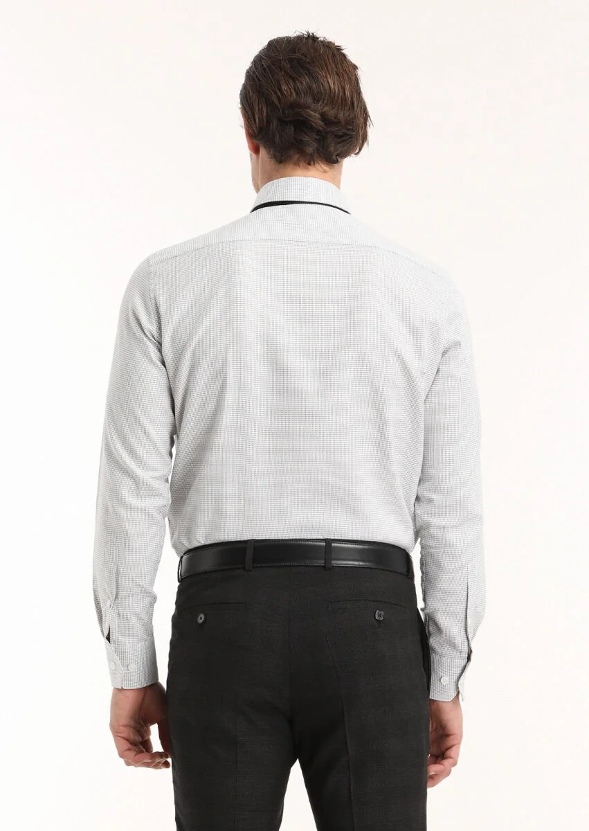 Gri Mikro Regular Fit Dokuma Klasik %100 Pamuk Gömlek - 4