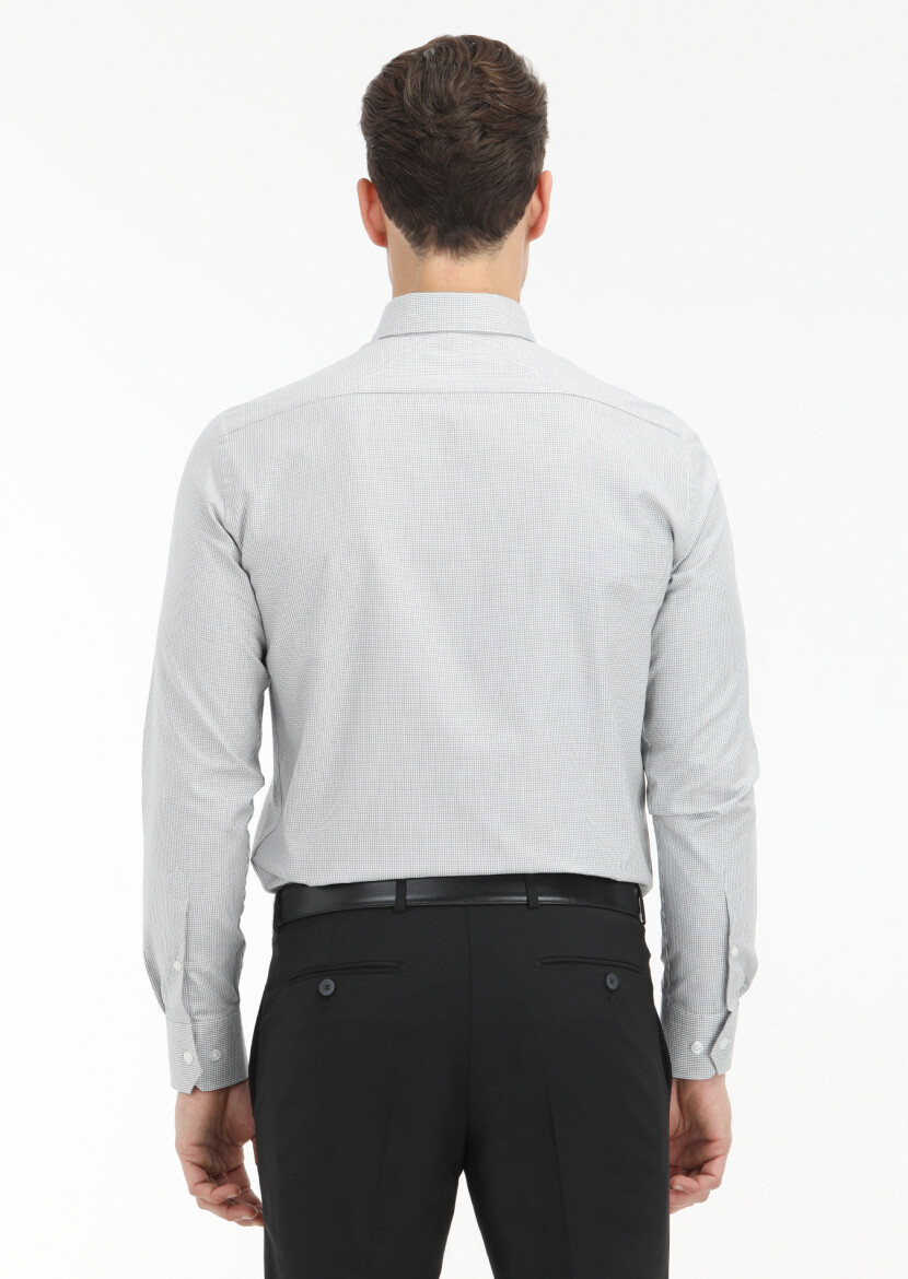 Gri Mikro Regular Fit Uzun Dokuma Klasik %100 Pamuk Gömlek - 4