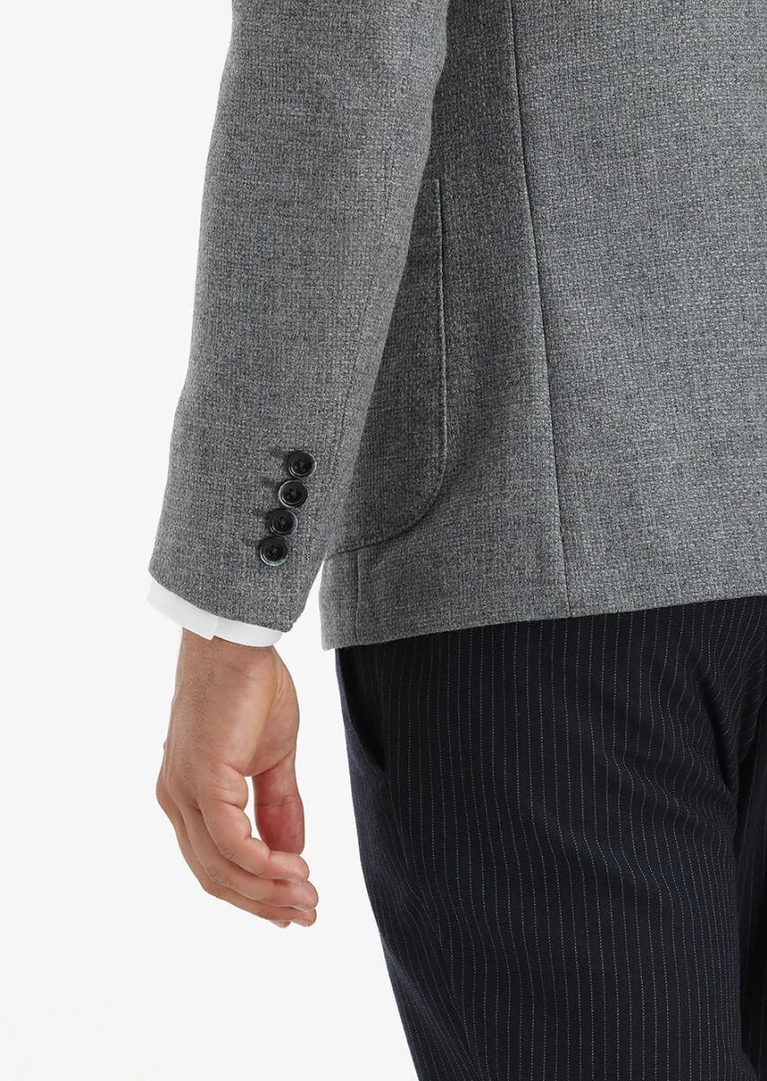 Gri Mikro Shirt Shoulder Slim Fit Yün Karışımlı Ceket - 5
