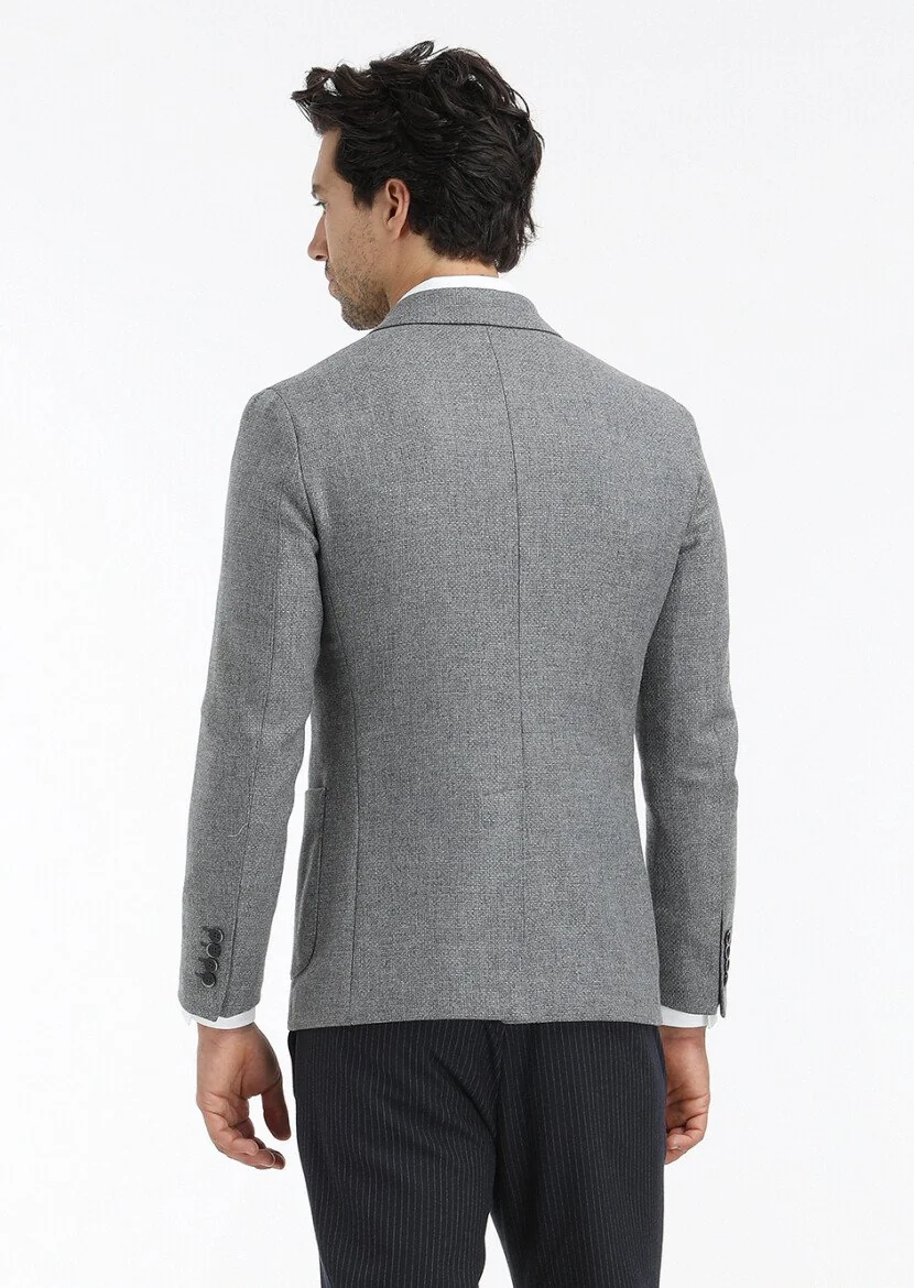 Gri Mikro Shirt Shoulder Slim Fit Yün Karışımlı Ceket - 6