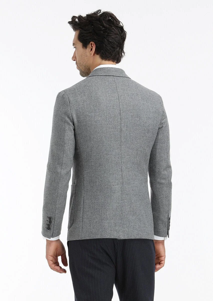 Gri Mikro Shirt Shoulder Slim Fit Yün Karışımlı Ceket - 6