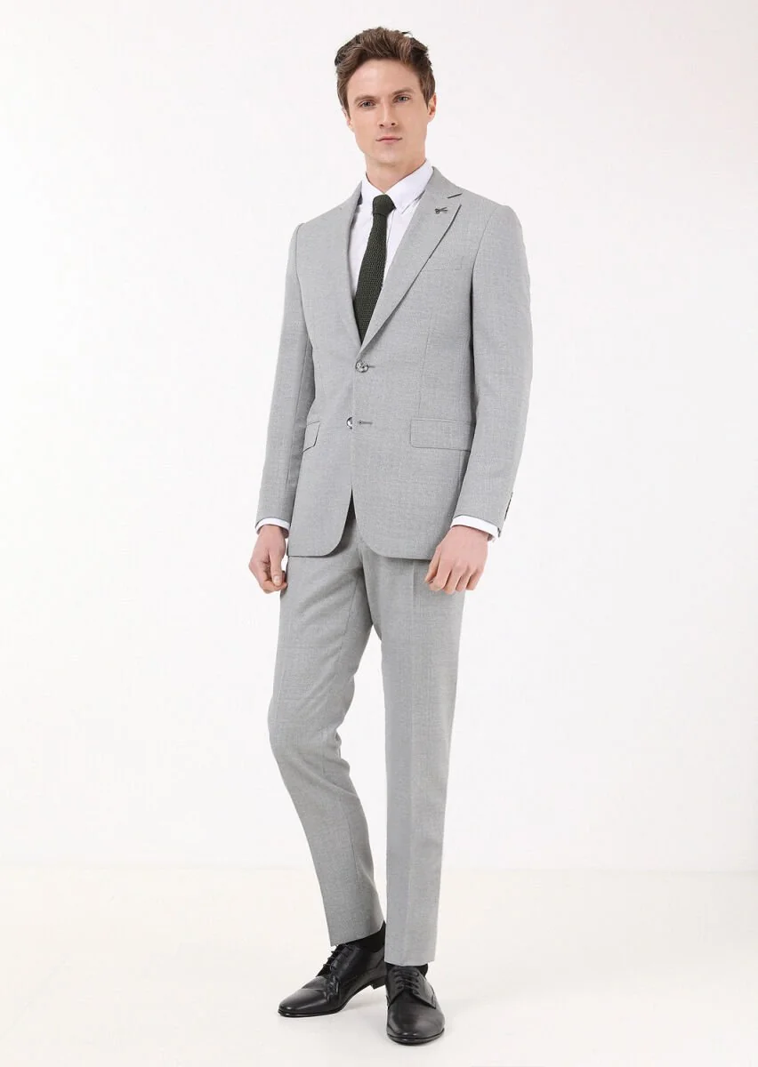 Gri Mikro Thin&taller Slim Fit %100 Yün Takım Elbise - 2