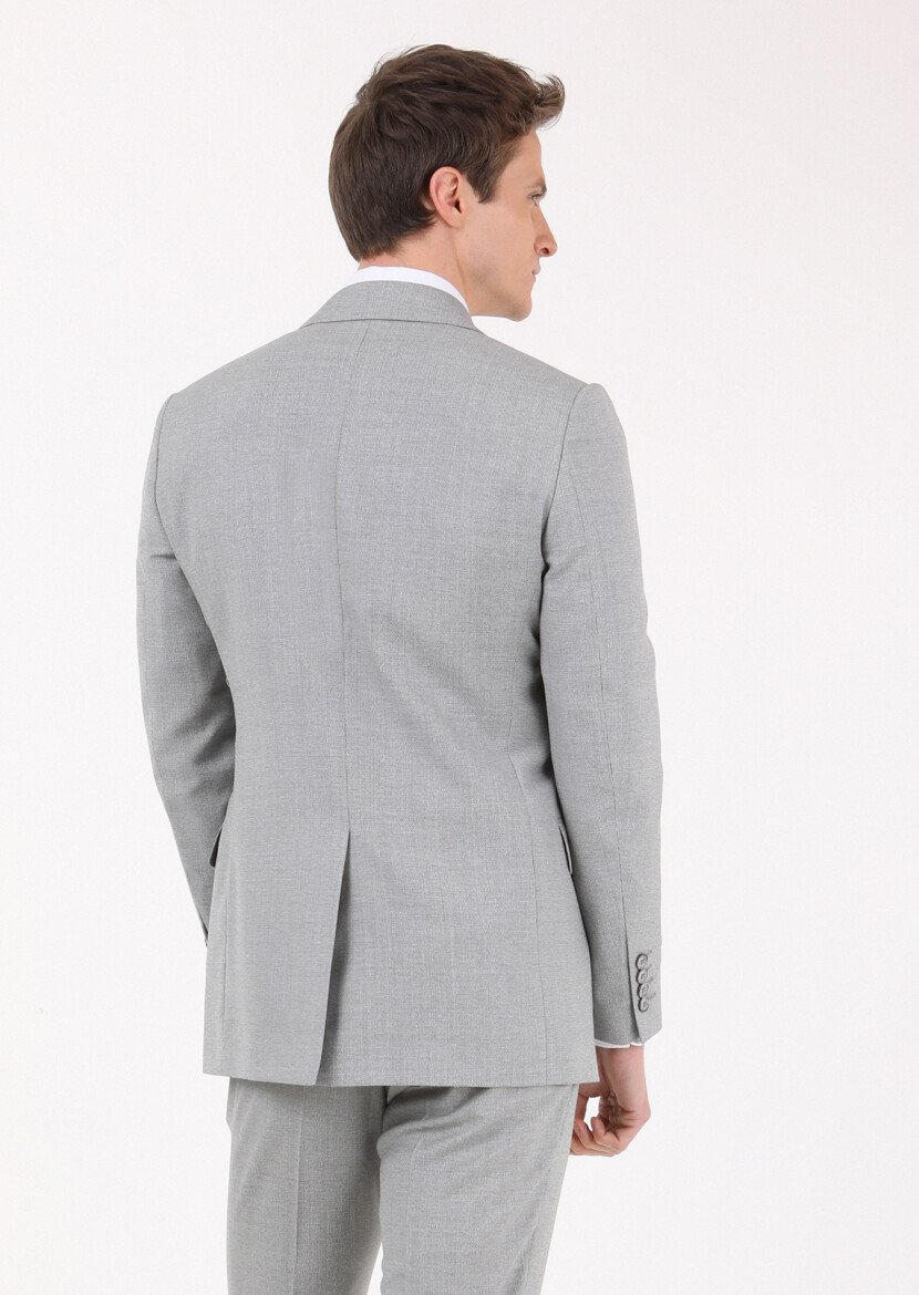 Gri Mikro Thin&taller Slim Fit %100 Yün Takım Elbise - 4