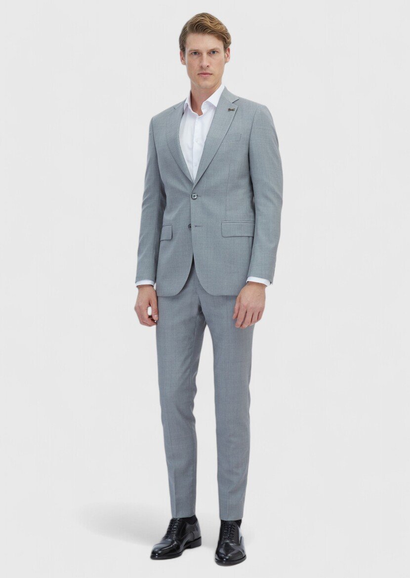 Gri Mikro Thin&taller Slim Fit %100 Yün Takım Elbise - 2