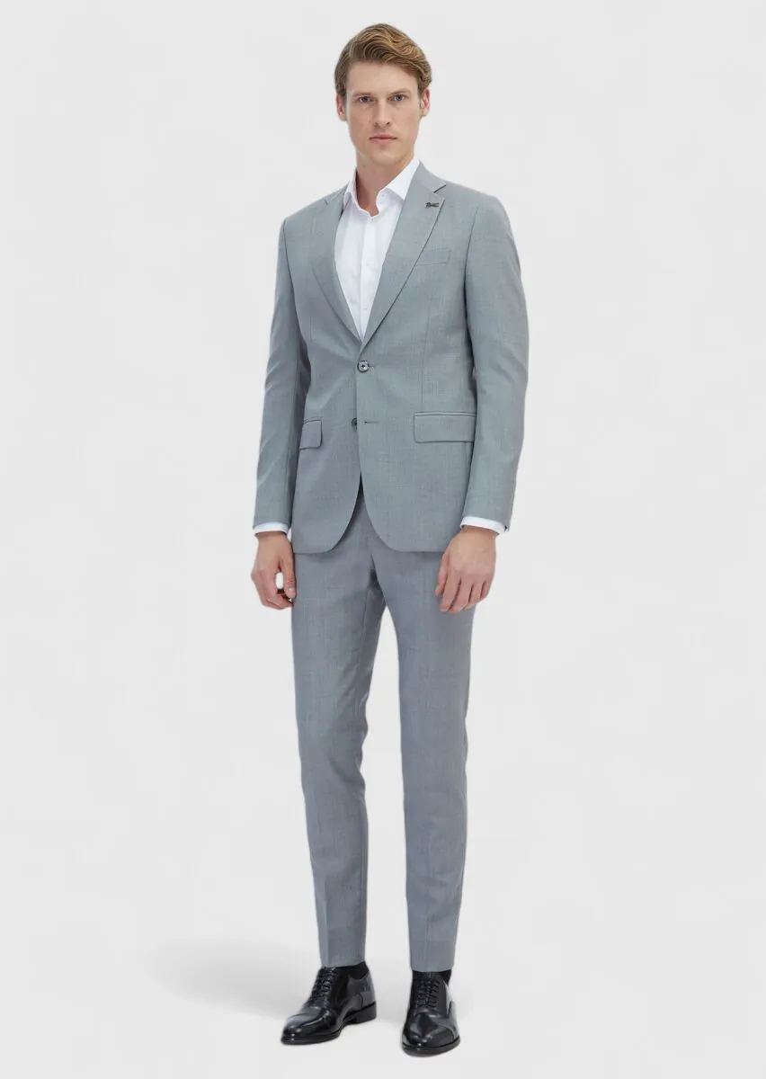 Gri Mikro Thin&taller Slim Fit %100 Yün Takım Elbise - 2