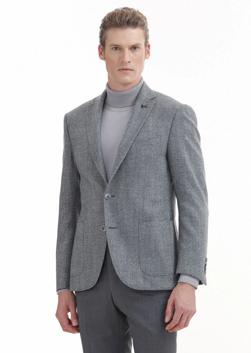 Gri Mikro Zeroweight Slim Fit %100 Yün Ceket - 1