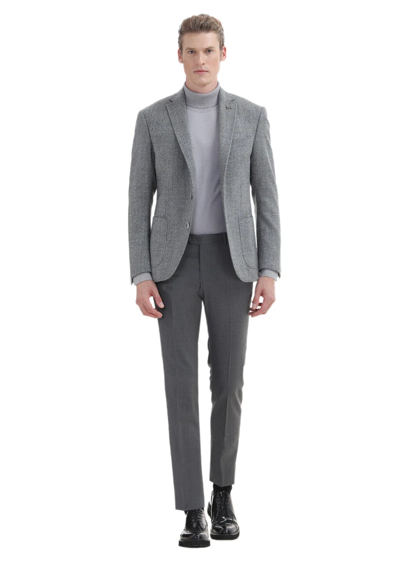 Gri Mikro Zeroweight Slim Fit %100 Yün Ceket - 2