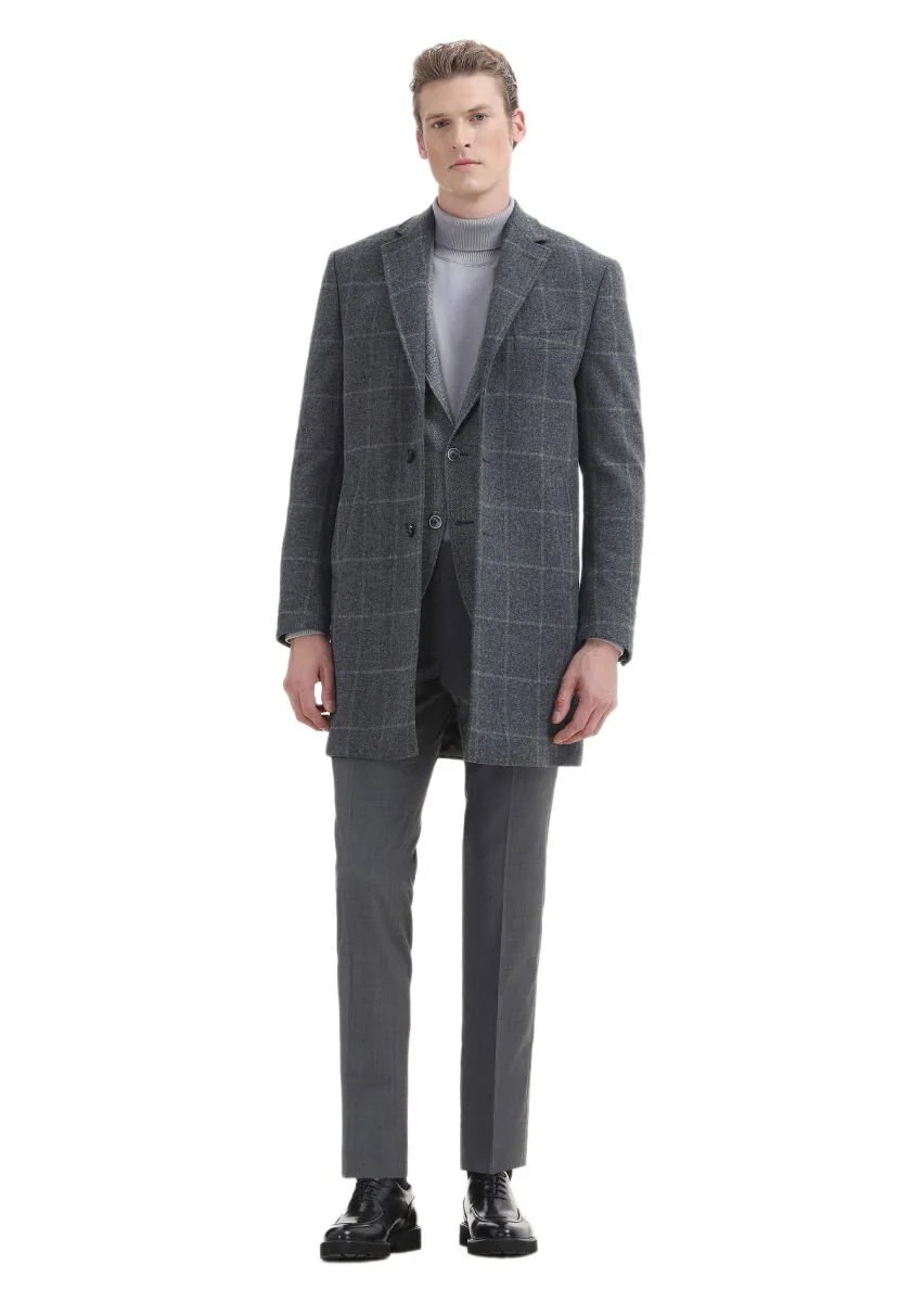 Gri Mikro Zeroweight Slim Fit %100 Yün Ceket - 3