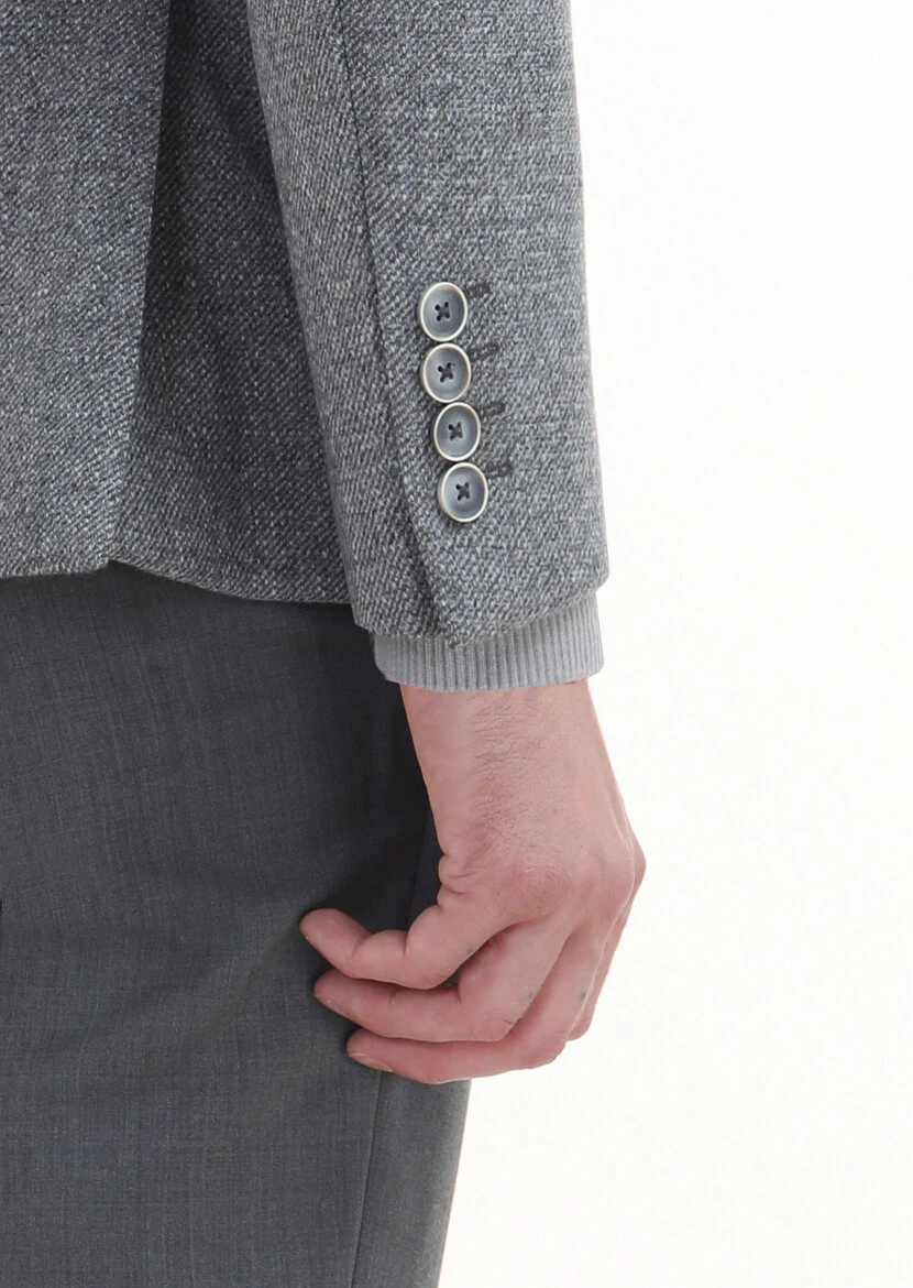Gri Mikro Zeroweight Slim Fit %100 Yün Ceket - 5