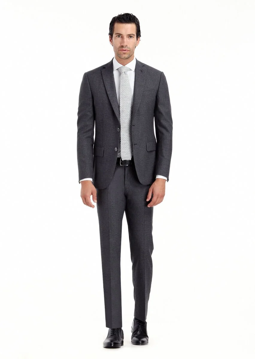 Gri Mikro Zeroweight Slim Fit %100 Yün Takım Elbise - 1