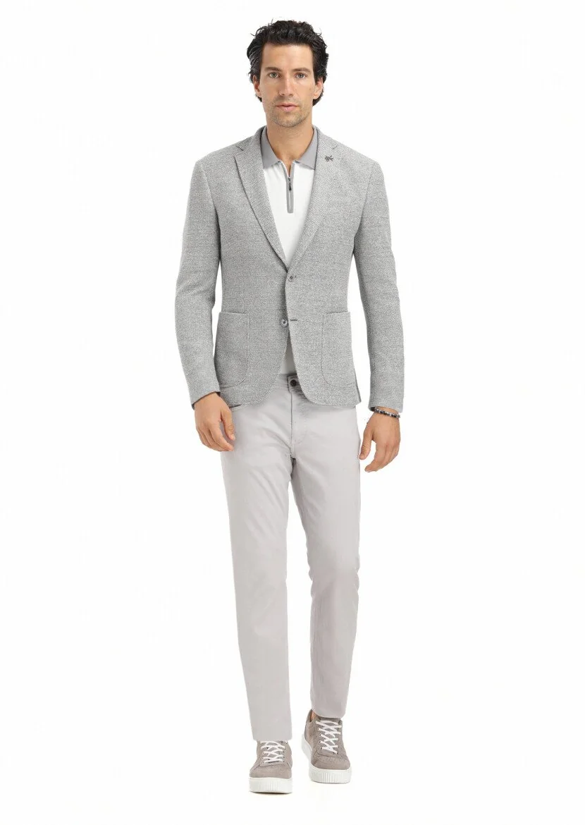 Gri Mikro Zeroweight Slim Fit Pamuk Karışımlı Örme Ceket - 1