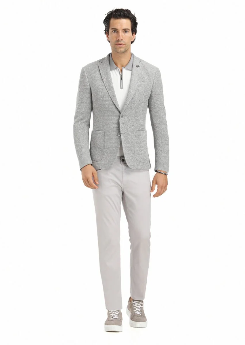Gri Mikro Zeroweight Slim Fit Pamuk Karışımlı Örme Ceket - 1