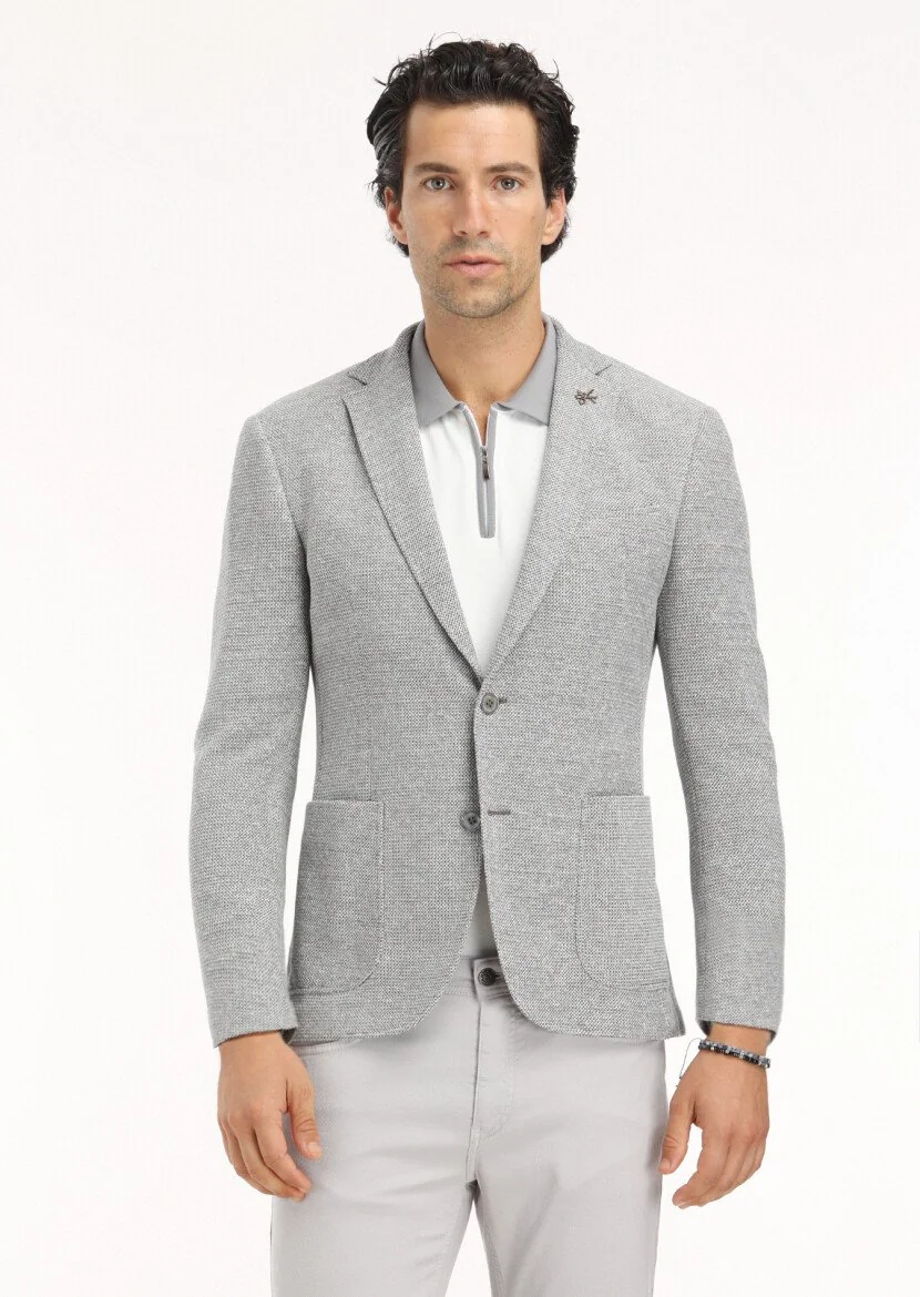 Gri Mikro Zeroweight Slim Fit Pamuk Karışımlı Örme Ceket - 2