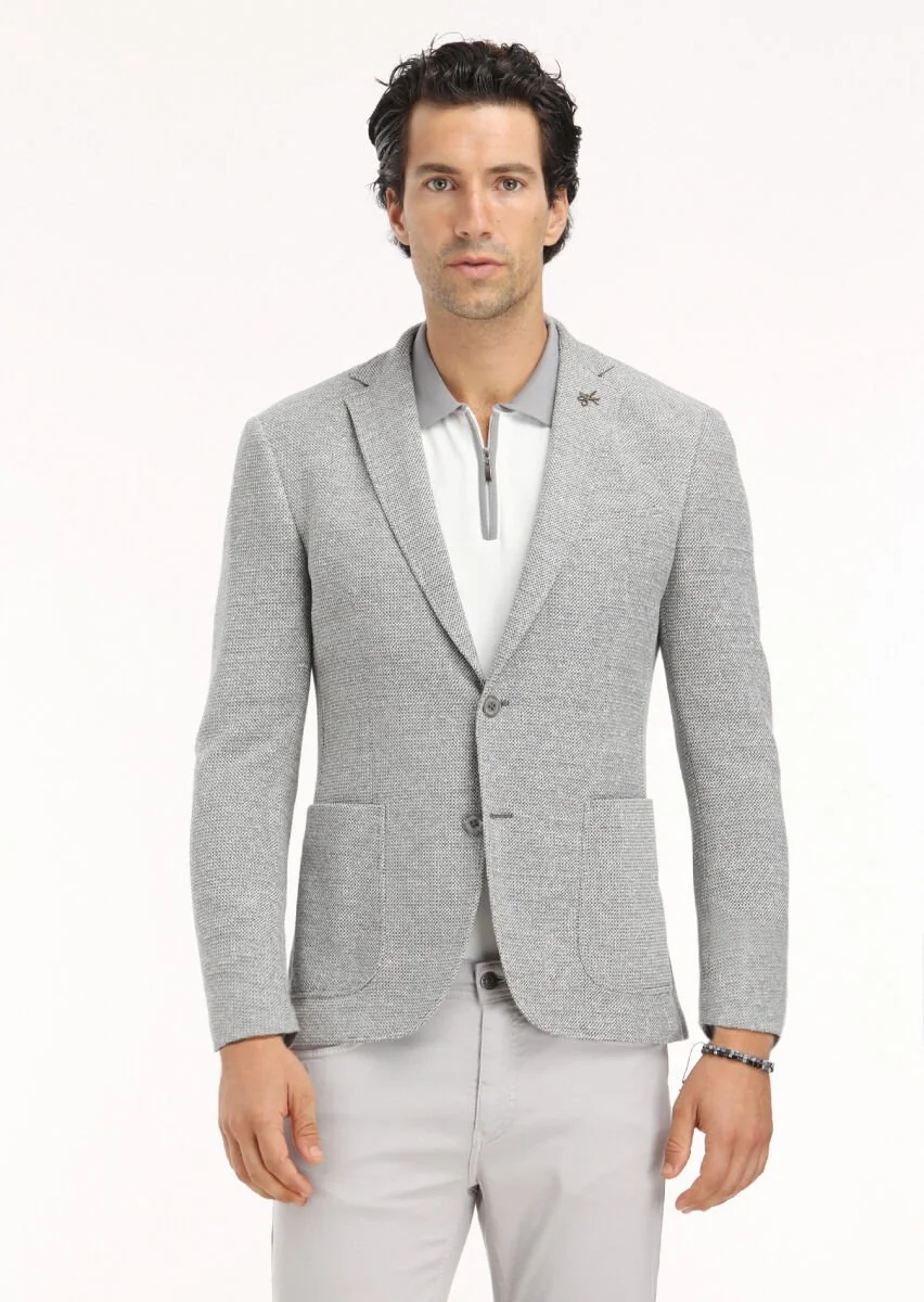 Gri Mikro Zeroweight Slim Fit Pamuk Karışımlı Örme Ceket - 2