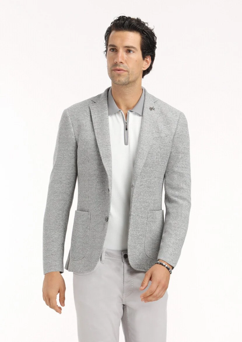 Gri Mikro Zeroweight Slim Fit Pamuk Karışımlı Örme Ceket - 3