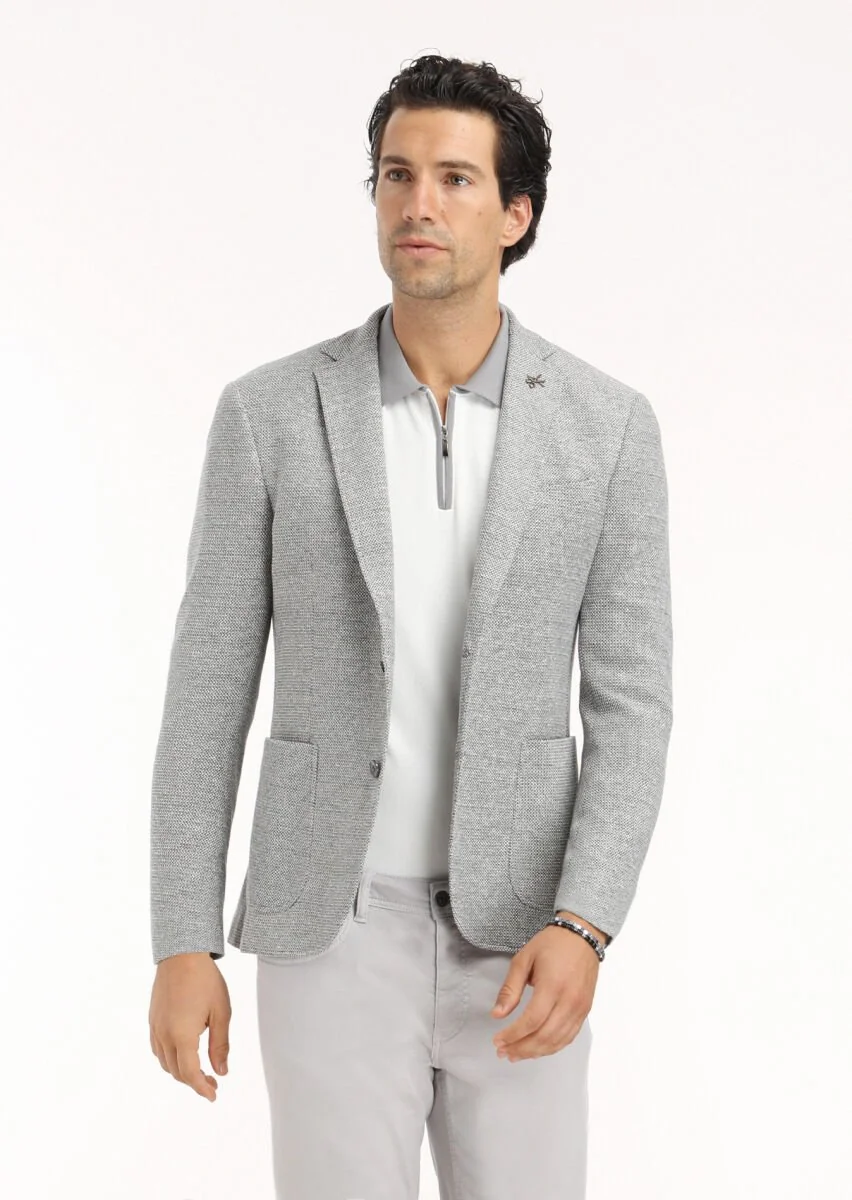Gri Mikro Zeroweight Slim Fit Pamuk Karışımlı Örme Ceket - 3