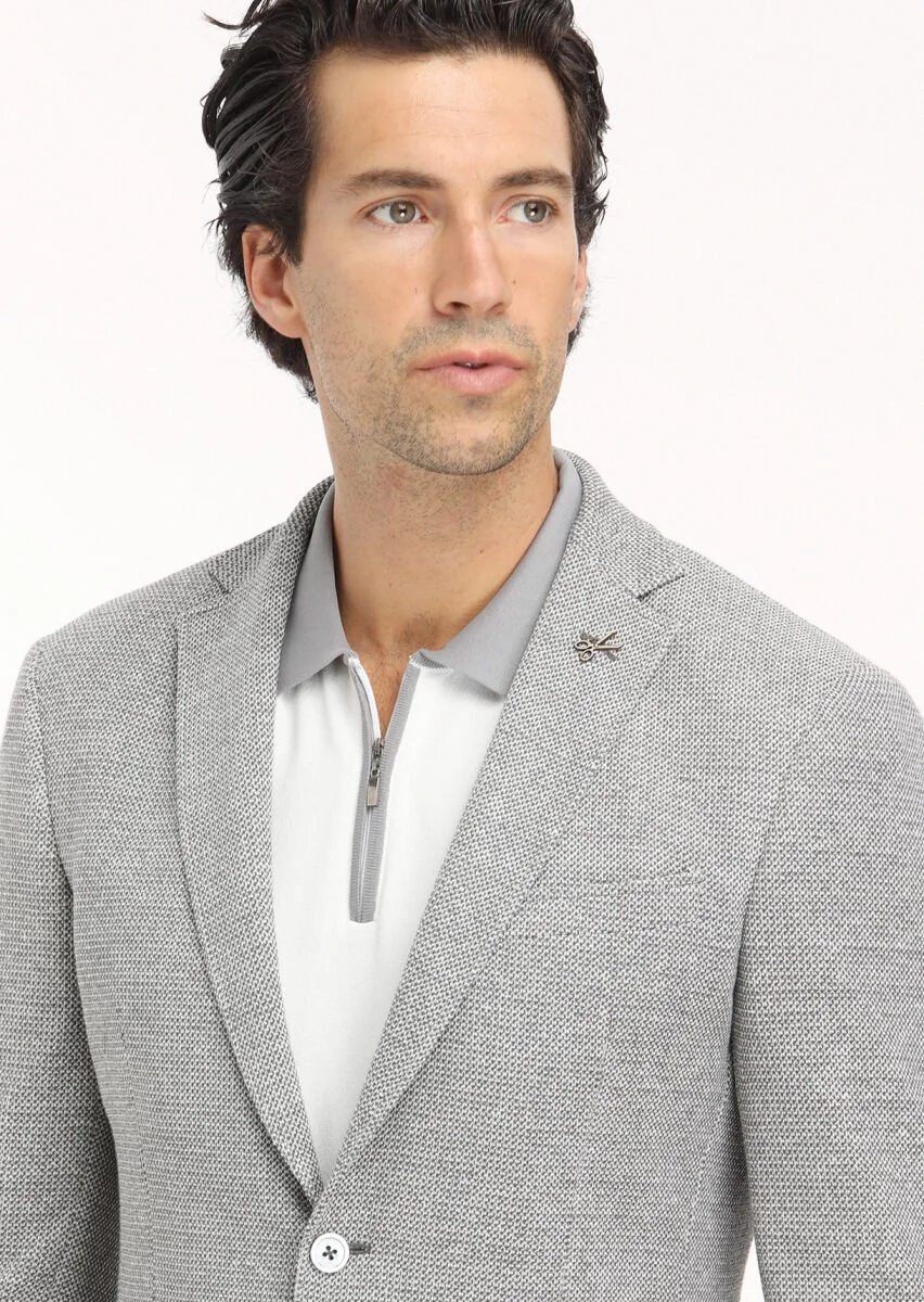 Gri Mikro Zeroweight Slim Fit Pamuk Karışımlı Örme Ceket - 4