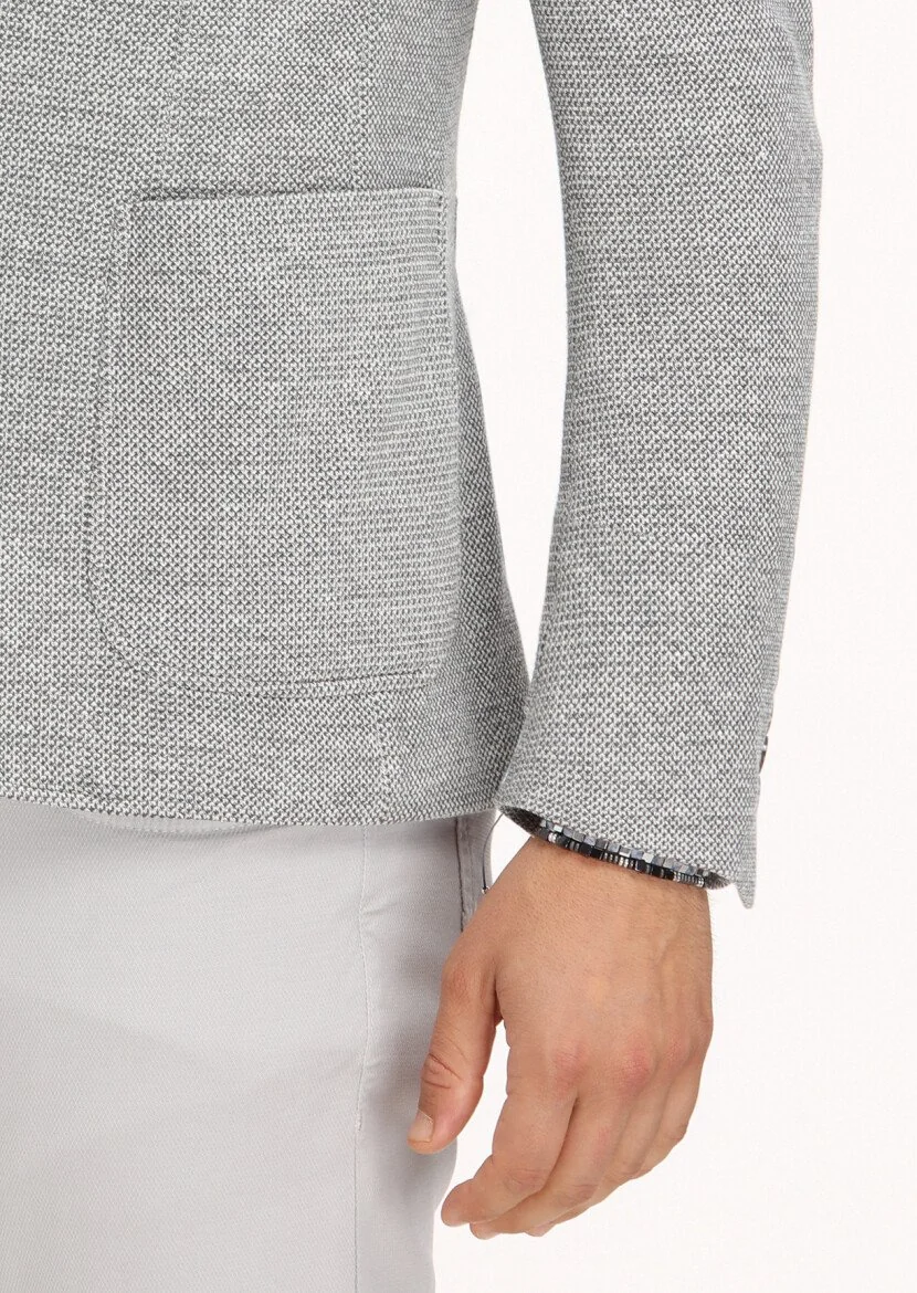 Gri Mikro Zeroweight Slim Fit Pamuk Karışımlı Örme Ceket - 5