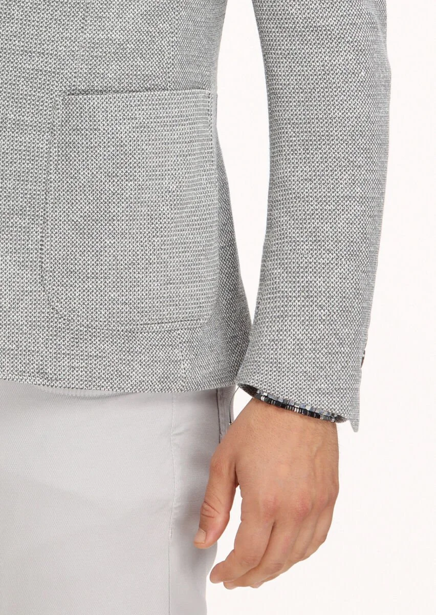 Gri Mikro Zeroweight Slim Fit Pamuk Karışımlı Örme Ceket - 5