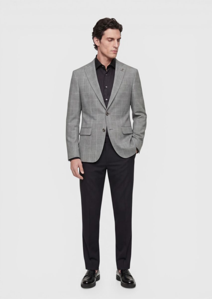 Gri Modern Fit İpek Karışımlı Ceket - 2