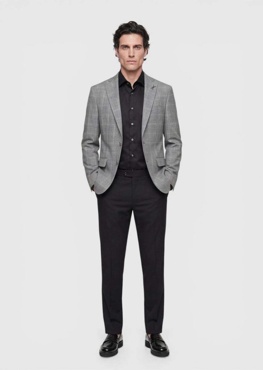 Gri Modern Fit İpek Karışımlı Ceket - 3