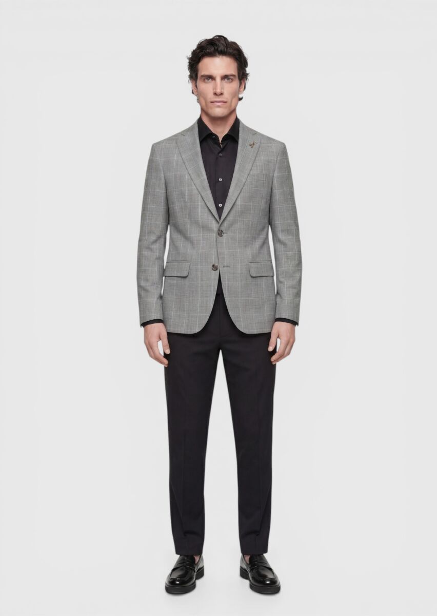 Gri Modern Fit İpek Karışımlı Ceket - 4