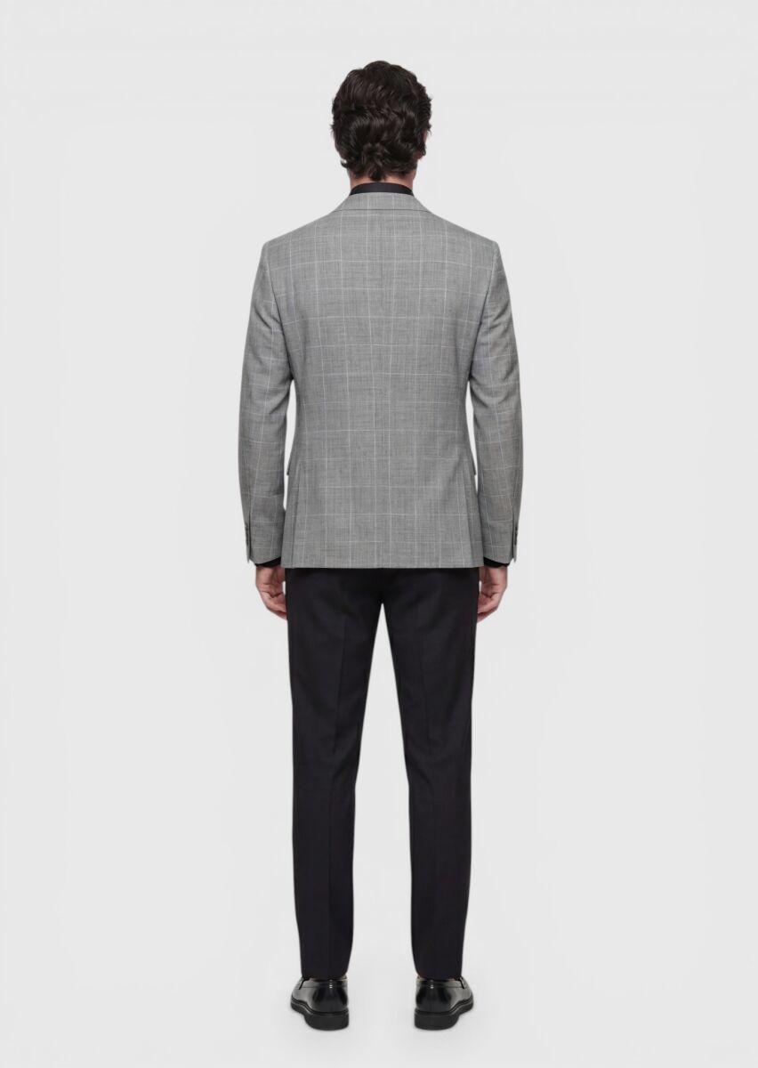 Gri Modern Fit İpek Karışımlı Ceket - 5