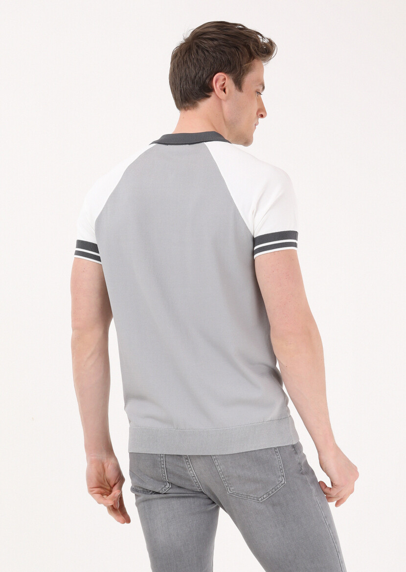 Gri Polo Yaka Düz Örgü Triko - 5