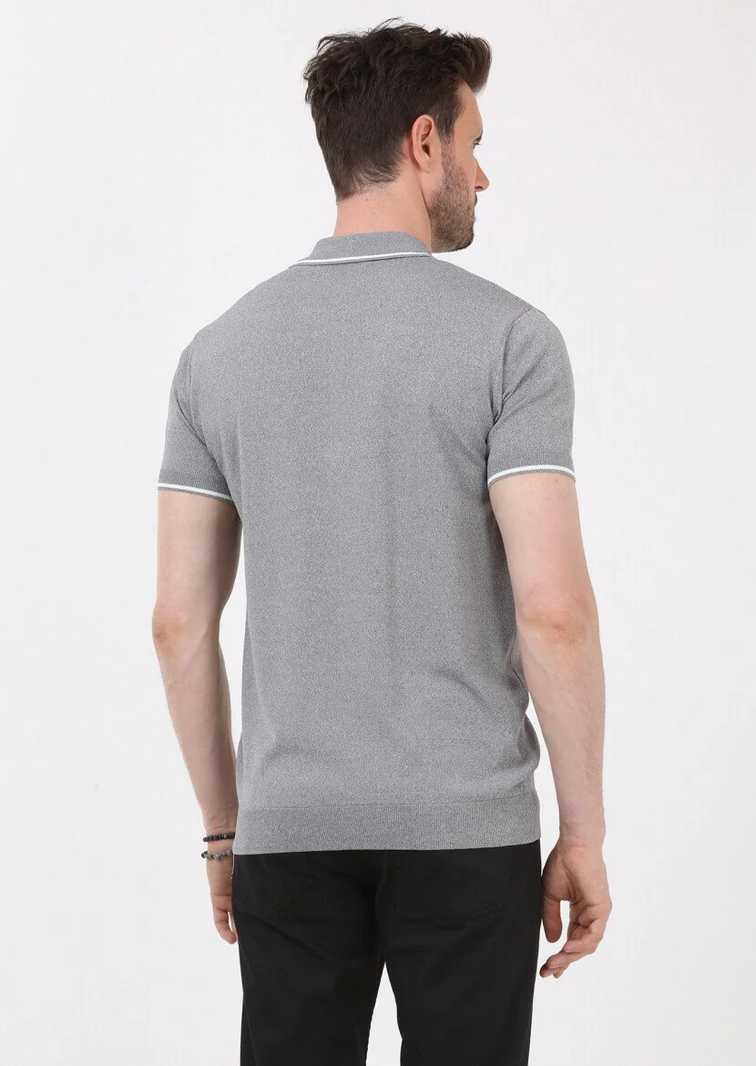 Gri Polo Yaka Düz Örgü Triko - 5