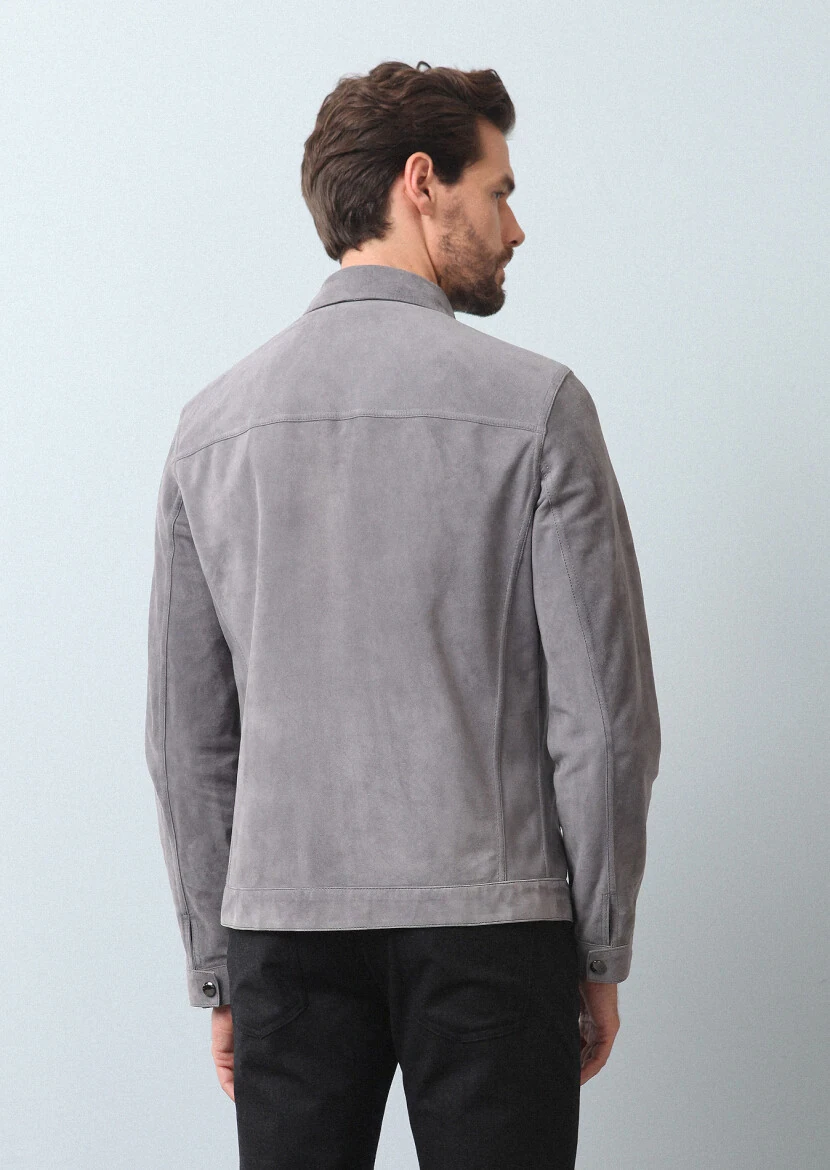 Gri Regular Fit Derı Ceket - 5