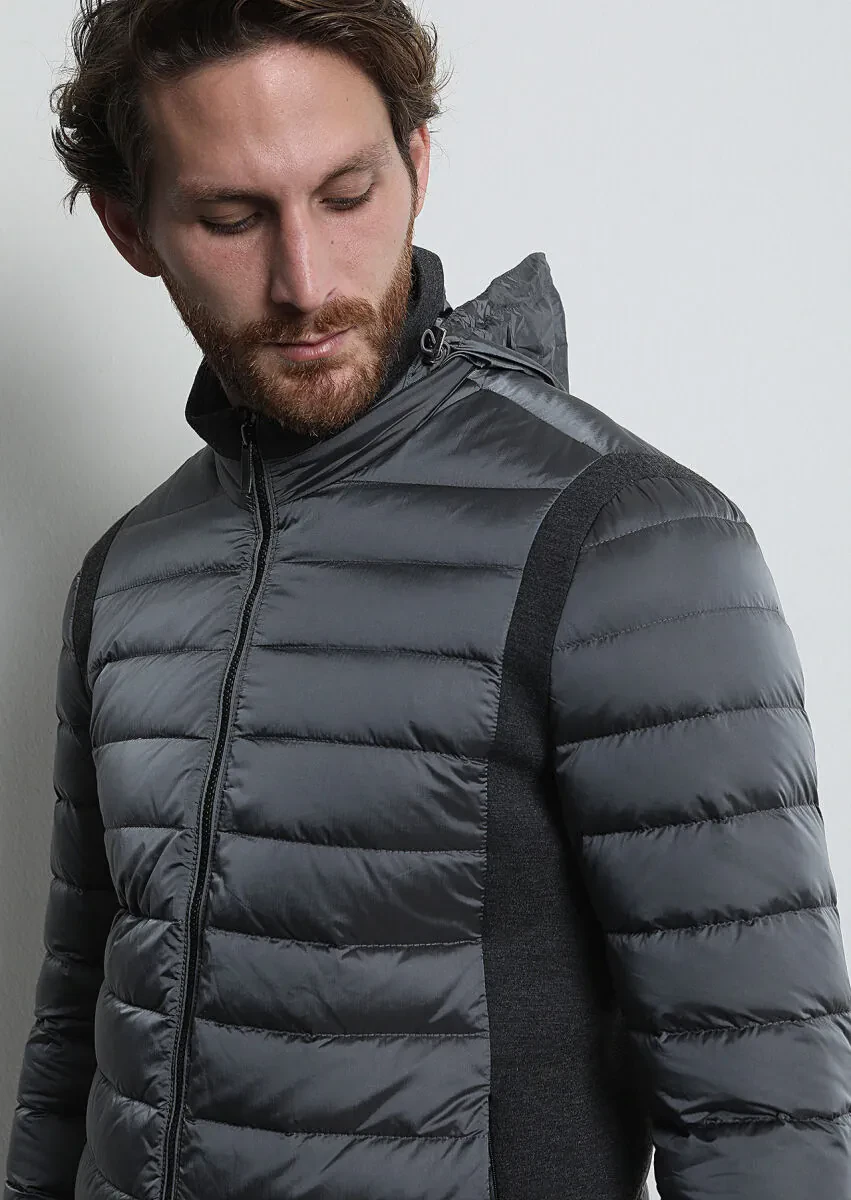 Gri Regular Fit Dik Yaka Casual Dokuma Mont - 4