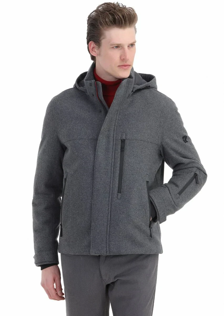 Gri Regular Fit Dik Yaka Casual Dokuma Mont - 6