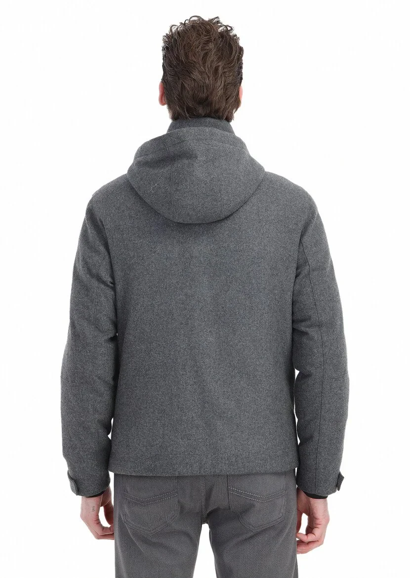 Gri Regular Fit Dik Yaka Casual Dokuma Mont - 8