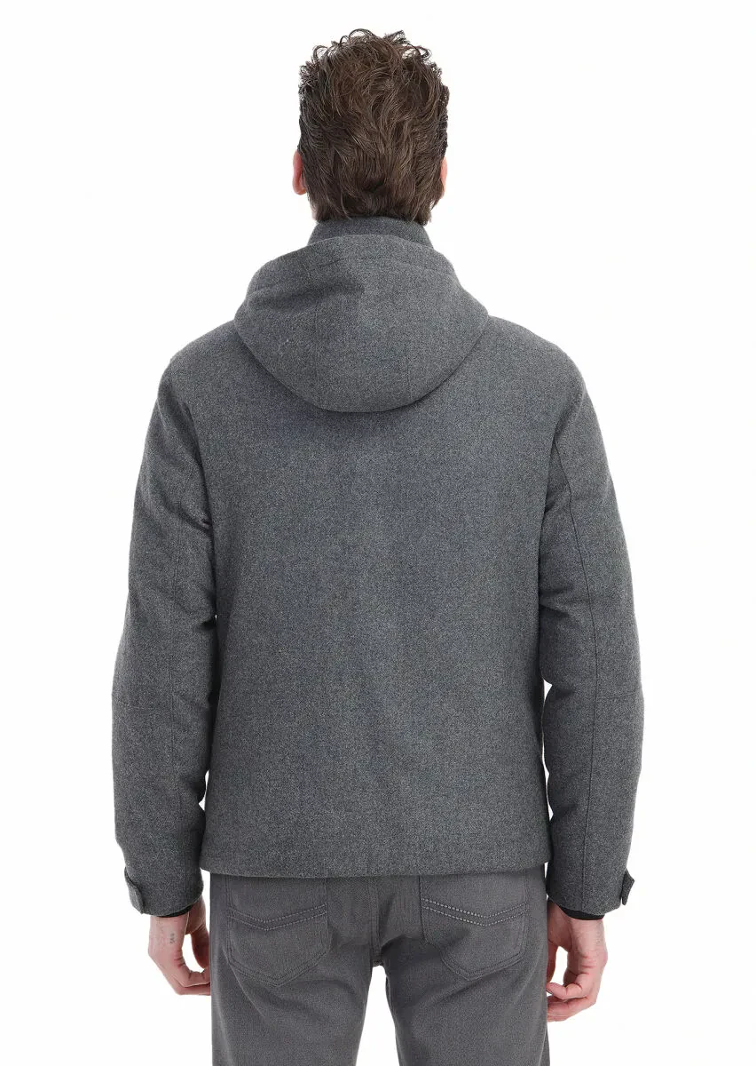 Gri Regular Fit Dik Yaka Casual Dokuma Mont - 8