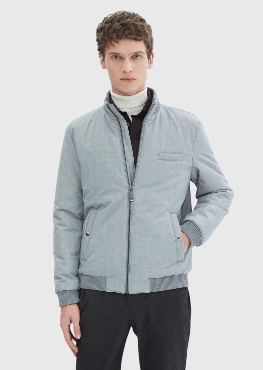 Gri Regular Fit Dik Yaka Casual Dokuma Mont - 3